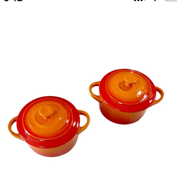 NEW HTF Le Creuset FLAME Mini Cocotte Set/2 - Picture 3 of 7